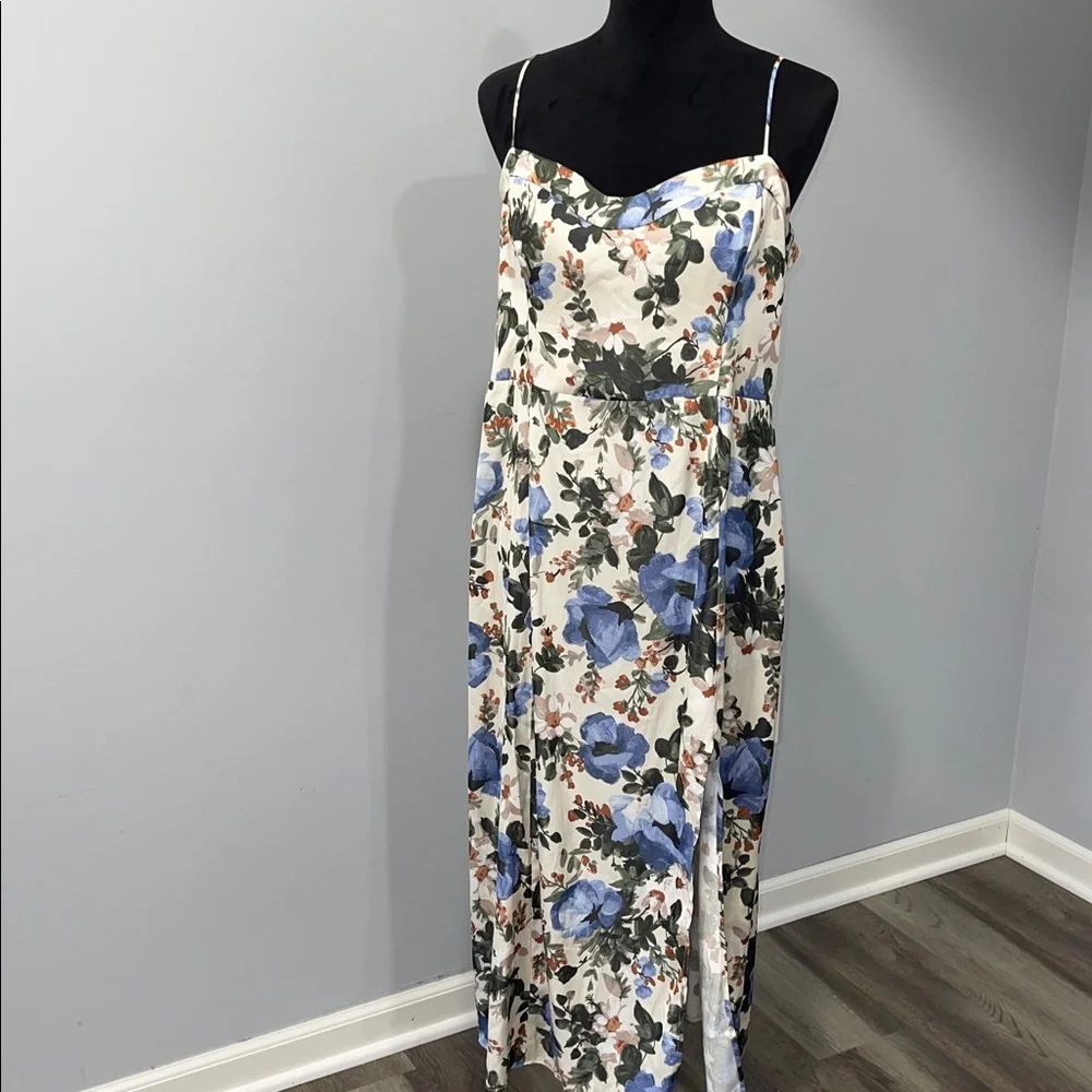 Abercrombie & Fitch Camille Dress cream blue green floral print size Large women - Picture 2 of 16